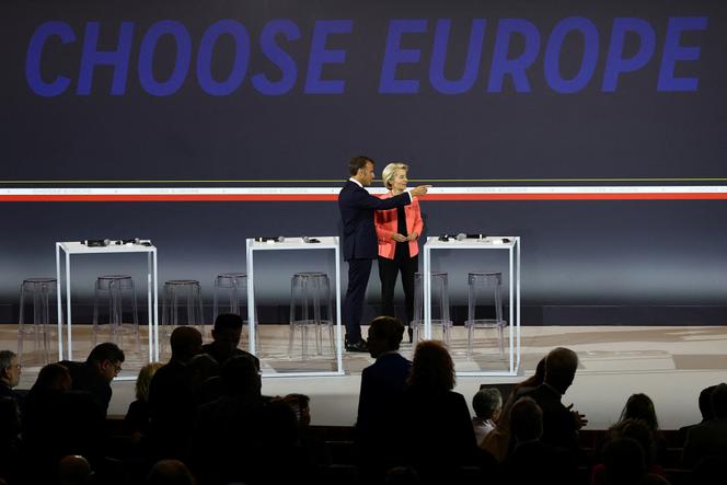 Emmanuel Macron et la présidente de la Commission européenne, Ursula Von der Leyen, à l’événement « Choose Europe for Science », à Paris, le 5 mai 2025.