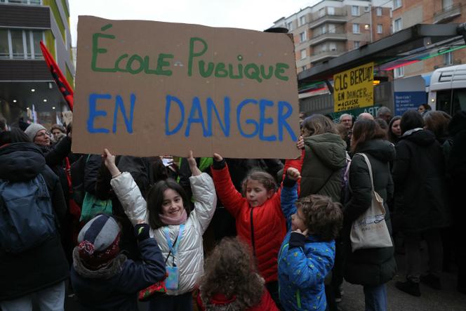 During a demonstration against the closure of primary school classes in Paris, February 11, 2025.