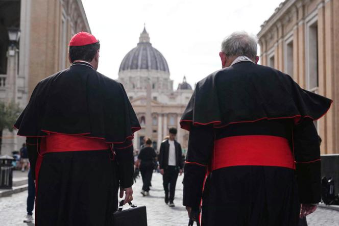 Les cardinaux canadiens Francis Leo (à gauche) et Thomas Christopher Collins, sur la via della Conciliazione, à Rome, le 5 mai 2025.
