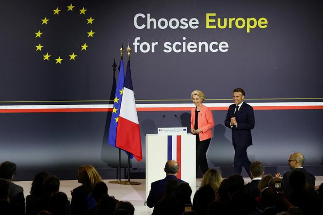 Ursula Von der Leyen et Emmanuel Macron, à l’événement « Choose Europe for Science », à Paris, le 5 mai 2025.