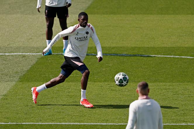 Ousmane Dembélé à l’entraînement avec le Paris Saint-Germain, au Campus de Poissy (Yvelines), le 6 mai 2025.
