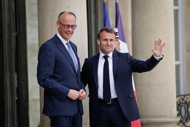 Le chancelier allemand, Friedrich Merz, et le président de la République, Emmanuel Macron, au palais de l’Elysée, le 7 mai 2025.
