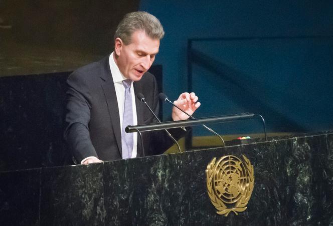Günther Oettinger, commissaire européen chargé de l’économie et de la société numériques, à l’Assemblée générale des Nations unies, à New York, le 15 décembre 2015.