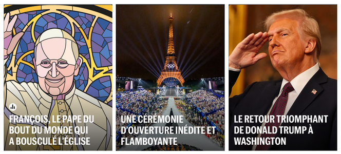 Les « unes événements » sont plus visuelles et avec un titre en lettres capitales, mettant plus fortement en avant le sujet.