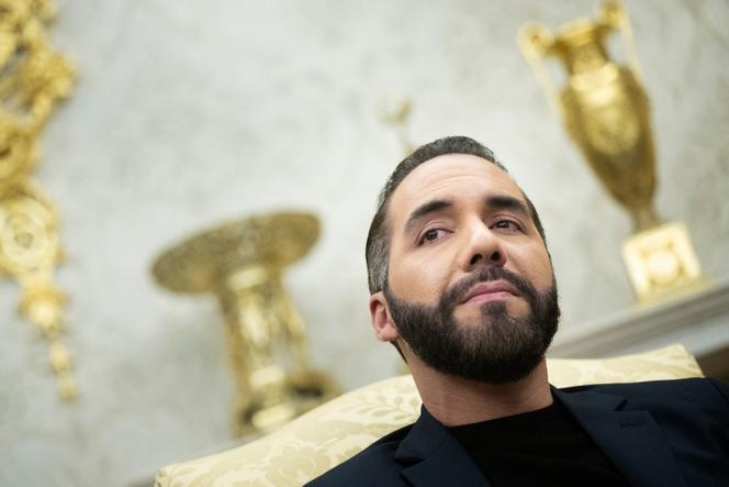 Le président salvadorien, Nayib Bukele, lors de sa rencontre avec le président américain, Donald Trump, à la Maison Blanche, à Washington, le 14 avril 2025.