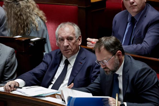 Le premier ministre, Francois Bayrou, et le ministre des relations avec le Parlement, Patrick Mignola, à l’Assemblée nationale, le 14 mai 2025.