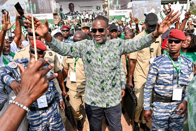 Tidjane Thiam, le président du Parti démocratique de Côte d’Ivoire, lors d’un meeting à Aboisso, le 21 décembre 2024.