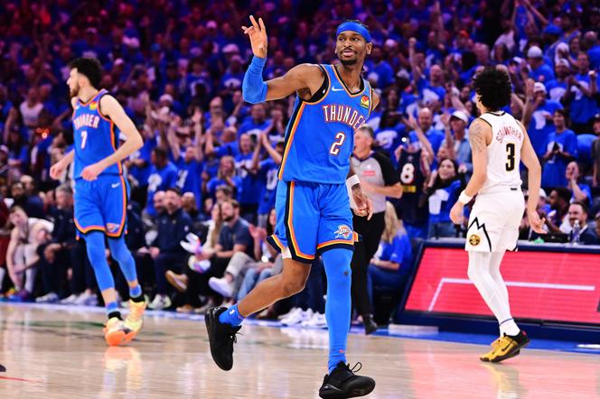 Shai Gilgeous-Alexander lors du septième match des demi-finales de conférence Ouest face aux Denver Nuggets, le 18 mai 2025, à Oklahoma City (Etats-Unis).