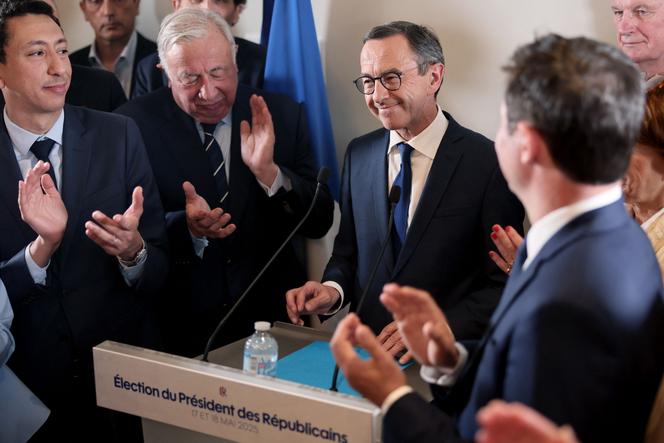 Le ministre de l’intérieur, Bruno Retailleau, après sa victoire lors de l’élection du président du parti Les Républicains, à Paris, le 18 mai 2025.