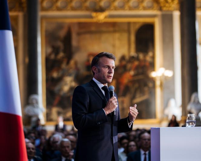 Emmanuel Macron no Choice France Summit, em Versalhes, em 19 de maio de 2025.