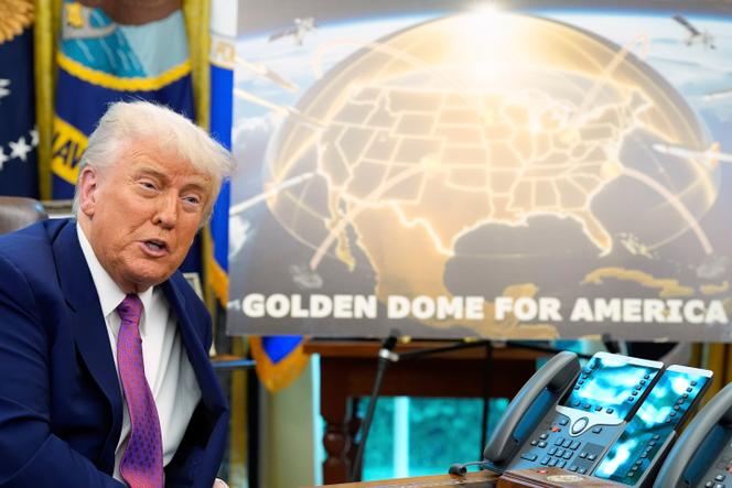 Donald Trump, lors de l’annonce de la création d’un bouclier antimissile baptisé Dôme d’or, dans le bureau Ovale, à la Maison Blanche, à Washington, le 20 mai 2025.