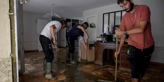A la suite d’une inondation provoquée par de fortes pluies dans le village de L’Honor-de-Cos, dans le Tarn-et-Garonne, le 20 mai 2025.