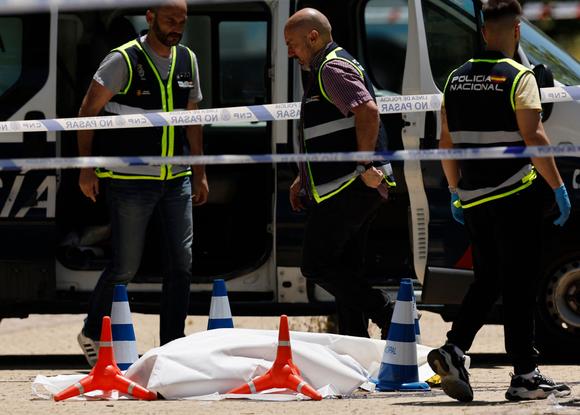 The body of Andri Portnov, shot dead in front of his children's school in Pozuelo de Alarcon, near Madrid, on May 21, 2025.