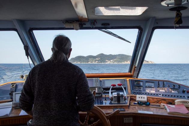 Sur le ferry pour l’île de Gorgona, au large de Livourne (Italie). Toutes les photos ont été prises le 28 avril 2025.