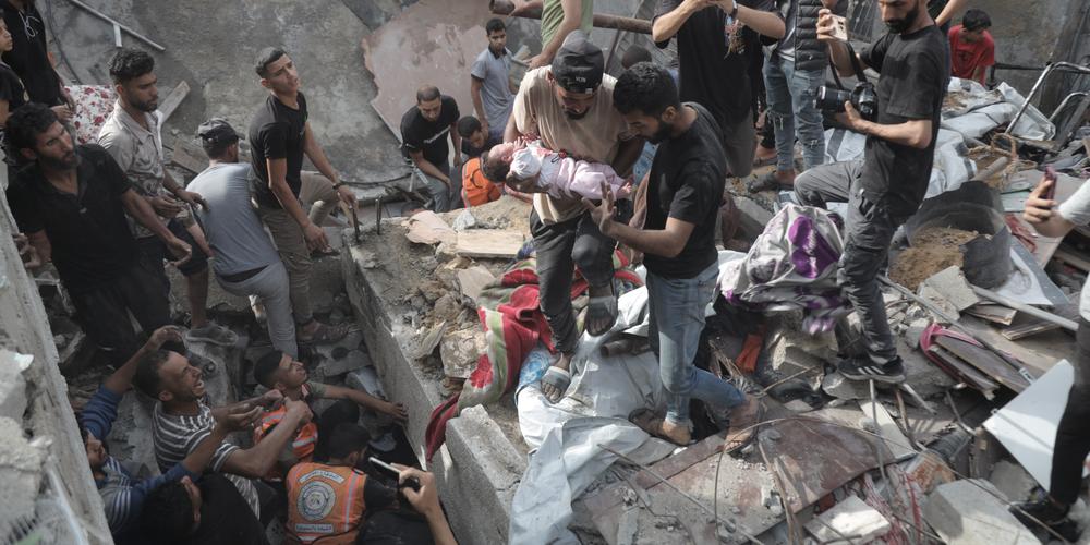Après une frappe israélienne sur le camp de réfugiés de Jabaliya, dans le nord de la bande de Gaza, le 18 mai 2025. - ABDUL RAHMAN SALAMA/XINHUA/VIA MAXPPP