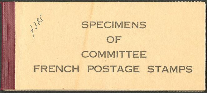 Carnet « 2e série “Arc de Triomphe”, timbres surchargés “SPECIMEN”, carnet de 10 feuilles des 10 timbres de la série, 12 septembre 1944 », dont on voit ici la couverture, 10 000 euros.