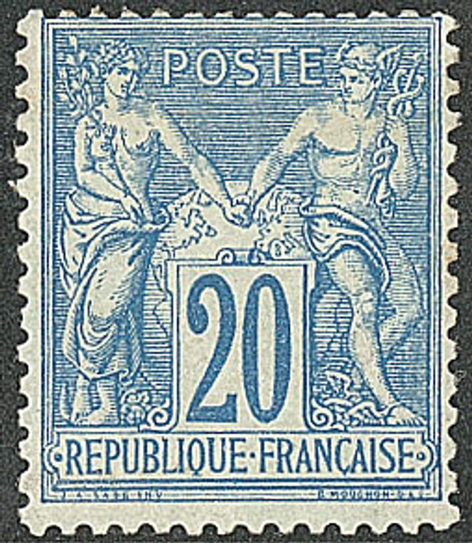 20 centimes bleu au type « Sage », non émis, 30 000 euros.