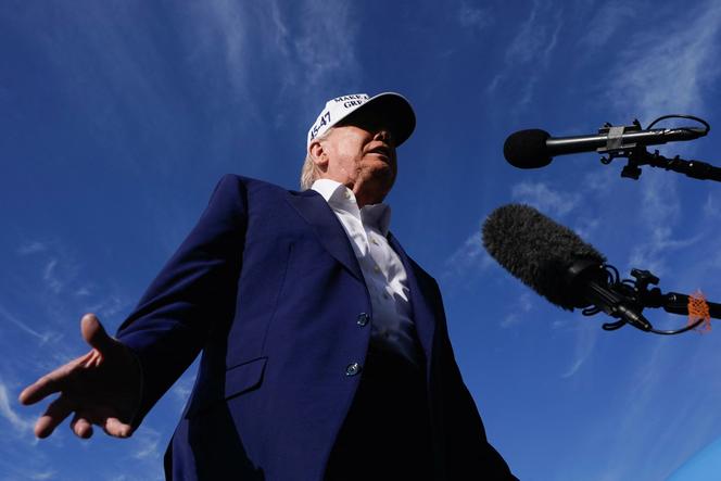 Le président américain, Donald Trump, s’adresse aux médias avant de monter à bord d’Air Force One, à Morristown (Etats-Unis), dans le New Jersey, le 25 mai 2025.
