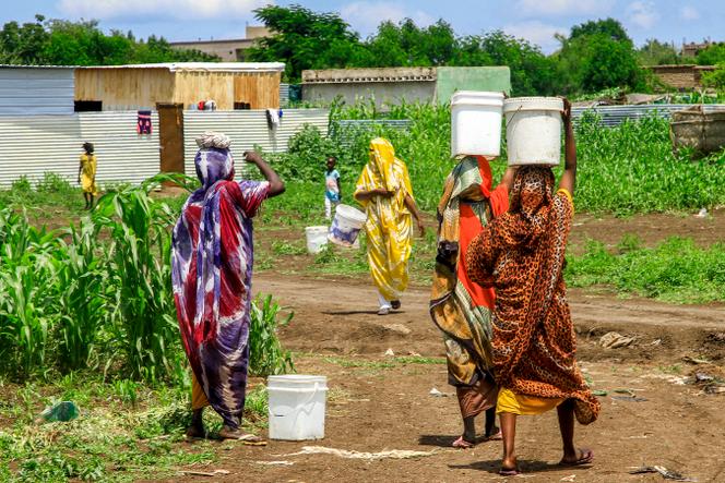 Des femmes collectent de l’eau potable fournie par une organisation caritative aux habitants de Gedaref, dans l’est du Soudan, le 30 août 2024.
