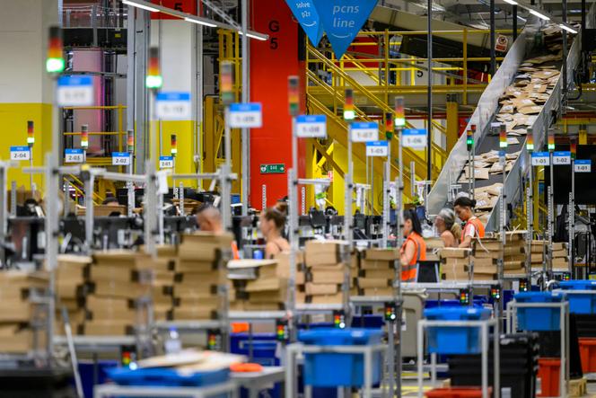 Des employés d’Amazon préparent des commandes au centre de distribution de la multinationale américaine à Augny, près de Metz, le 29 août 2024.