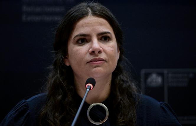 La ministre de la femme et de l’égalité des genres chilienne, Antonia Orellana, lors d’une conférence à Santiago, le 7 mars 2023.