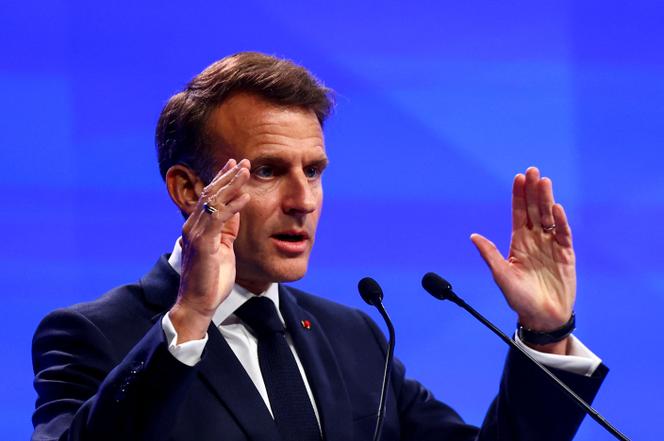 Le chef de l’Etat Emmanuel Macron prononce un discours lors du sommet de l’IISS Shangri-La Dialogue à Singapour, le 30 mai 2025. 