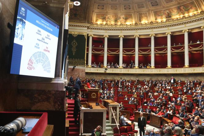 L’hémicycle de l’Assemblée nationale après le vote solennel de la proposition de loi sur la lutte contre le narcotrafic, à Paris, le 1ᵉʳ avril 2025.