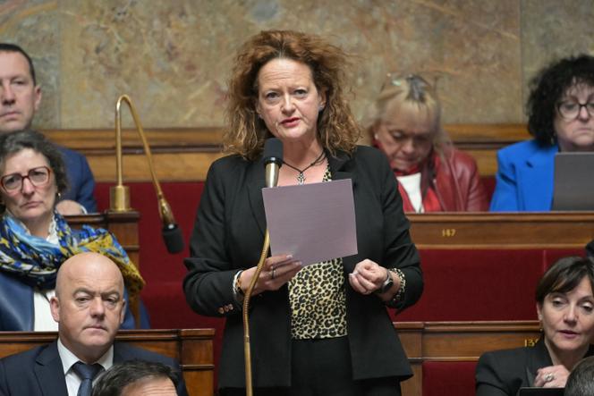 La députée française et membre du parti Horizons, Anne-Cécile Violland, lors d’une séance de questions au gouvernement à l’Assemblée nationale, à Paris, le 21 janvier 2025.