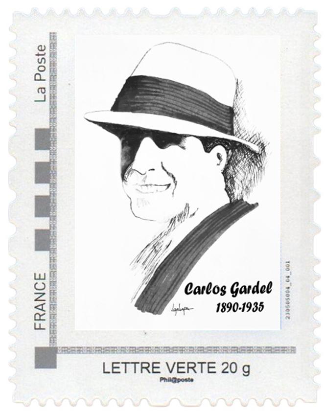 « Carlos Gardel », un quatre timbres « collector » émis à l’occasion du 90e anniversaire de la mort de Carlos Gardel (1890-1935), par l’Union philatélique toulousaine (UPT).