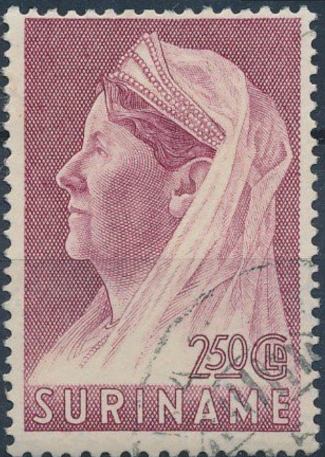 Surinam, profil « à la voilette » de la reine Wilhelmine des Pays-Bas.
