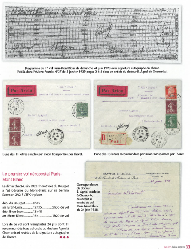 « Timbres magazine », courriers transportés par Joseph Thoret en 1928.