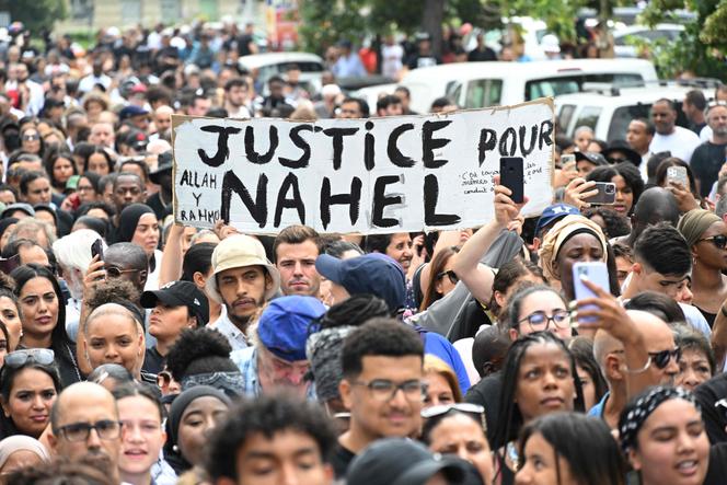 Lors d’une marche commémorative pour Nahel, dans le quartier Pablo-Picasso, à Nanterre, le 29 juin 2023.