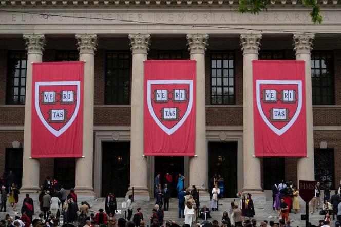 Devant la bibliothèque Widener, le jour de la cérémonie de remise des diplômes, à l’université Harvard, à Cambridge, dans le Massachusetts, le 29 mai 2025.
