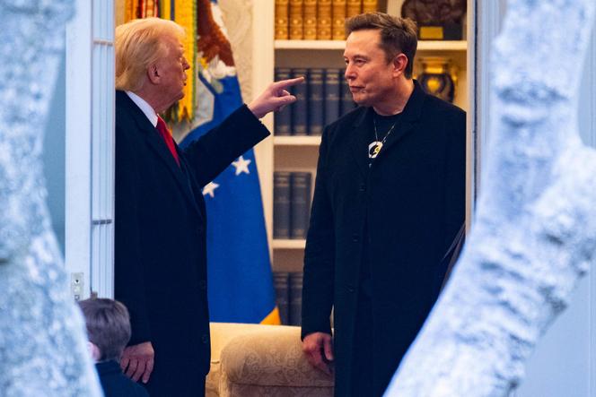 Le président américain, Donald Trump, s’entretient avec Elon Musk à la Maison Blanche, à Washington, le 14 mars 2025.