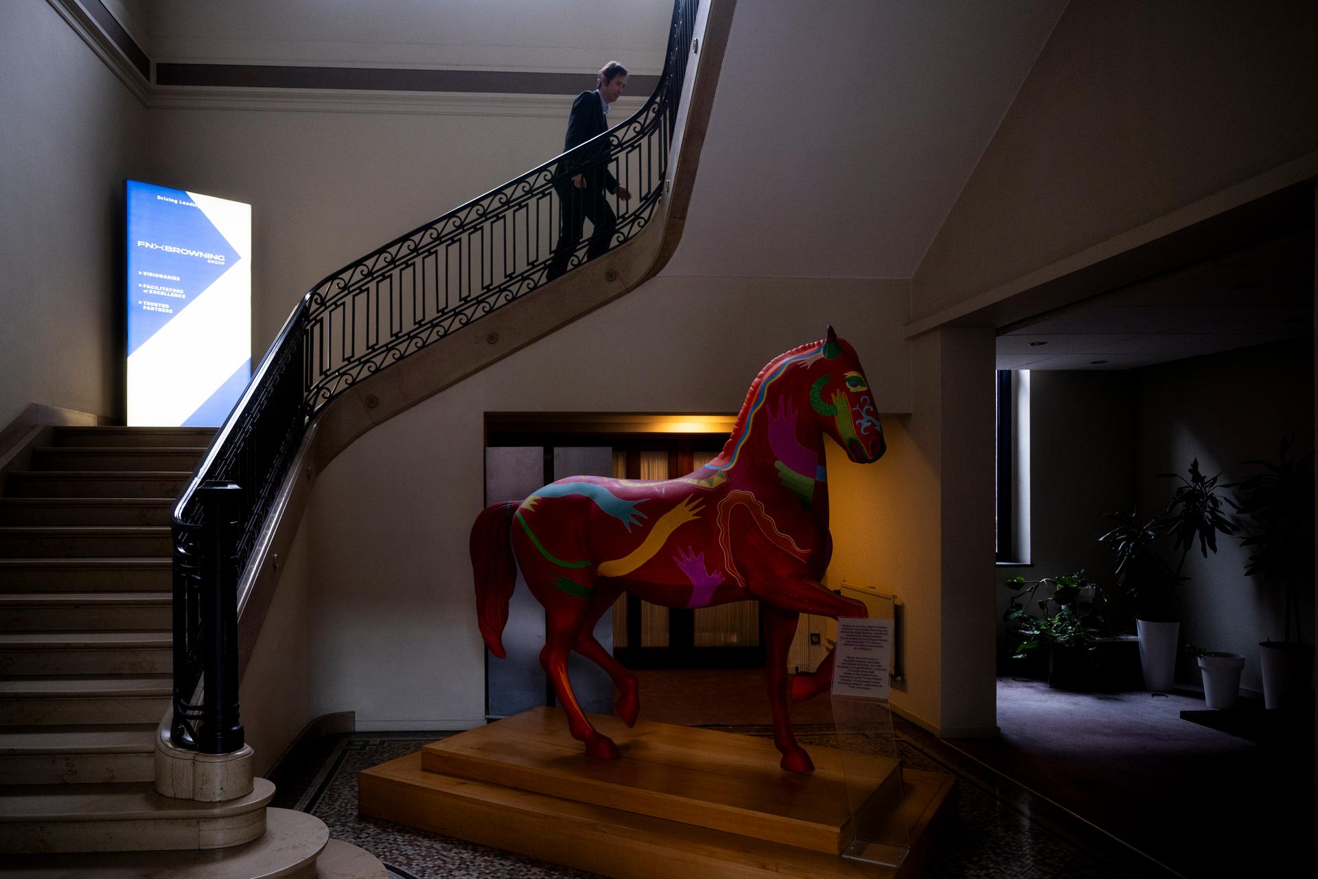 Entrée du bâtiment principal du siège de FN Herstal, à Liège (Belgique), le 17 février 2025.