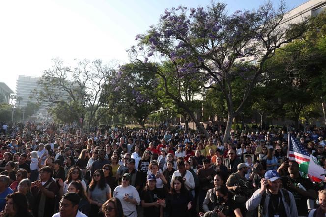 Manifestation à Grand Park, près de la mairie de Los Angeles, contre les arrestations de migrants, le 10 juin 2025.