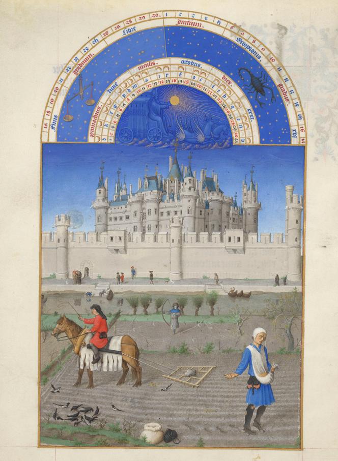 Le mois d’octobre, dans le manuscrit « Les Très Riches Heures du duc de Berry », exposé au Musée Condé du château de Chantilly (Oise).