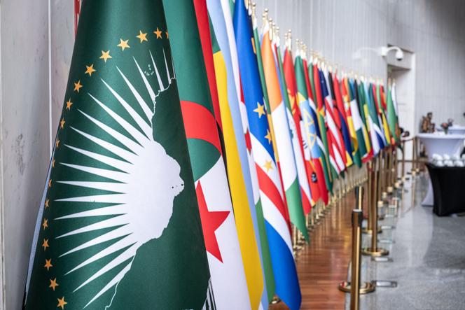 Les drapeaux des 55 membres de l’Union africaine, au siège de l’institution à Addis-Abeba (Ethiopie), en février 2025.
