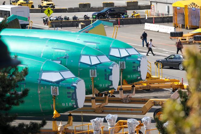 Des fuselages du Boeing 737 à l’usine de Renton, dans l’Etat de Washington, aux Etats-Unis, le 15 avril 2025.
