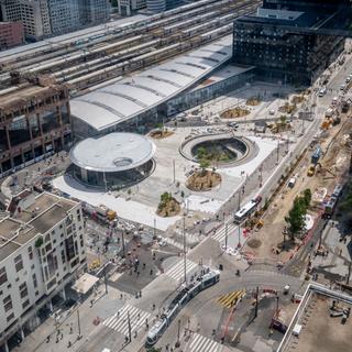 Lyon, le 19 mai 2025.
Quartier de la Part Dieu.
Travaux de la place Charles Beraudier et du Boulevard MArius Vivier Merle devant la gare.