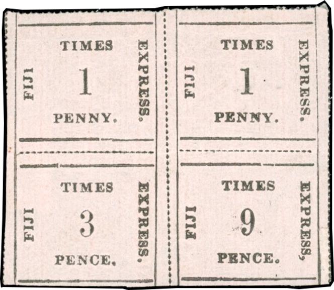 Fidji, bloc de quatre « Times Express » de 1870-1871, mis à prix à 100 000 euros.