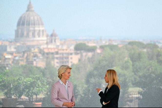 La présidente de la Commission européenne, Ursula von der Leyen et la première ministre italienne, Giorgia Meloni lors d’un sommet à Rome, le 20 juin 2025.