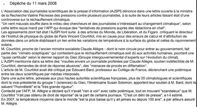 Depêche AFP 11 mars 2008