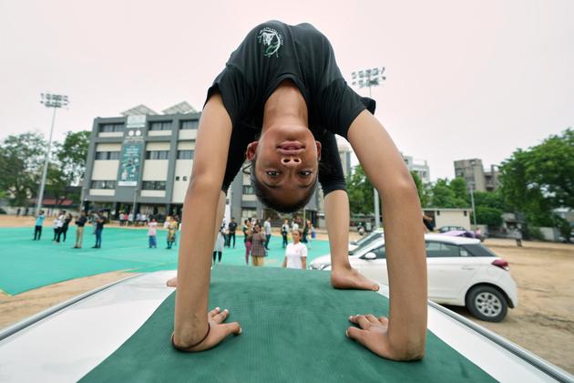 At a yoga institute in Ahmedabad, India, on June 21, 2025.