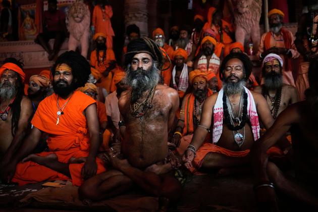 Sadhu, Hindu holy men, at Kamakhya Temple in Guwahati, on June 21, 2025.
