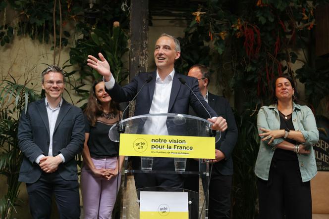 Le député européen et fondateur de Place publique, Raphaël Glucksmann, lors de la conférence de presse « Notre vision pour la France », à Paris, le 23 juin 2025.