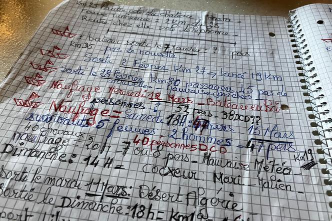 Sur des cahiers à spirale, « Marino Dubois » recense les tragédies en mer.