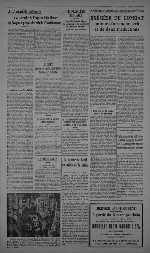 La première photo jamais publiée dans « Le Monde », le 3 mars 1949.