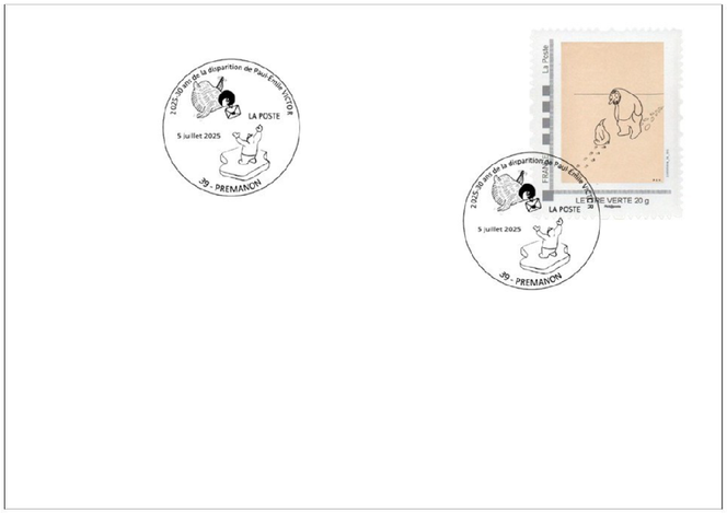 Enveloppe revêtue du timbre issu de feuille, vendu à l’unité, timbre à date grand format illustré dessiné par Daniel Astoul à partir de dessins de pEV.