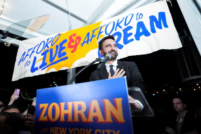 Zohran Mamdani giving victory speech